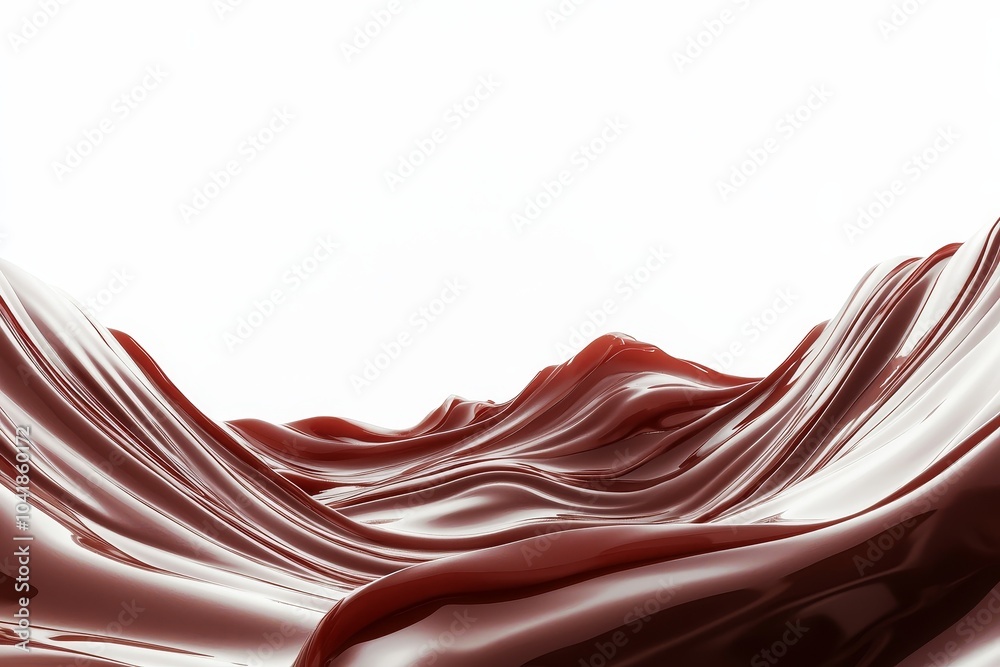 Poster dark brown chocolate or cocoa liquid swirl splash with little foundation bubbles isolated on a clear