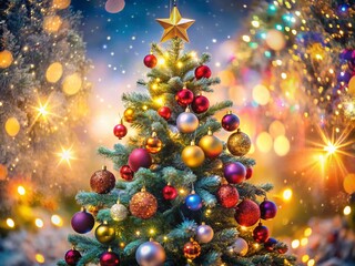 Enchanting Christmas Tree Background with Long Exposure Lights for Holiday Celebrations