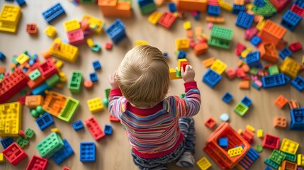 Exploring creativity through play a child's interaction with colorful building blocks in an engaging environment