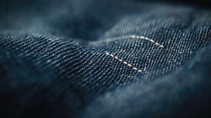 Close-up of denim fabric with visible stitching and textured weave 