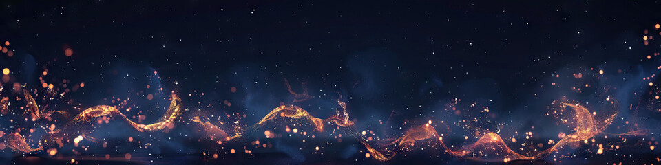 A deep indigo night sky serves as the backdrop for glowing embers, gracefully spiraling downward in an abstract dance of flame and ash.