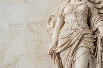 Naklejka premium Intricate marble statue of a female figure holding a graceful pose indoors at an art gallery in natural light