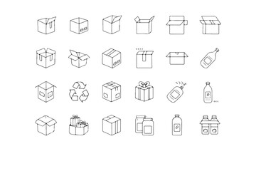 Set of 15 Packaging and Delivery Line Icons - Shipping Boxes, Gift, Recycling, Delivery Trucks, and Eco Symbols
