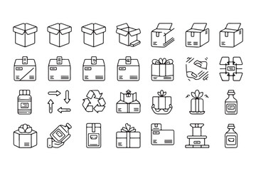 Set of 15 Packaging and Delivery Line Icons - Shipping Boxes, Gift, Recycling, Delivery Trucks, and Eco Symbols