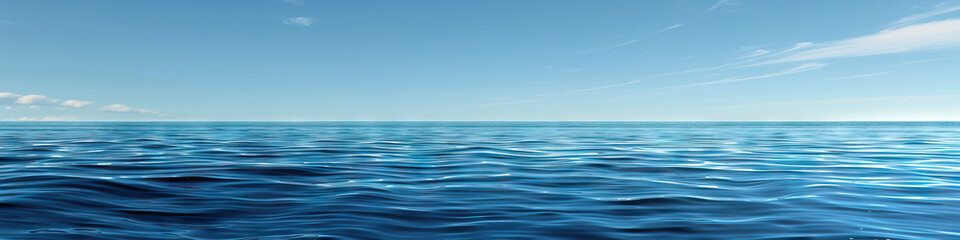 Fototapeta premium A calm blue sea, its surface dotted with small whitecaps under a clear sky.
