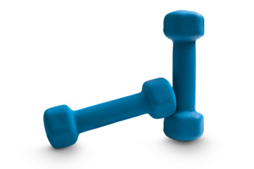 Blue dumbbells on white background