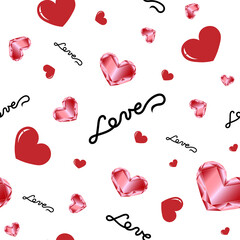 Seamless pattern with hearts and the inscription love for Valentine's Day
