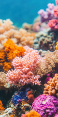 Vibrant underwater coral reef showcasing diverse marine life in vivid colors