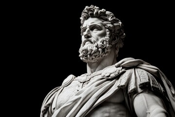 Obraz premium Majestic marble statue of a Roman emperor showcasing intricate details and powerful presence against a dark background