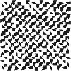 Black and white geometric pattern with irregular polygons, creating a fragmented abstract design with a chaotic modern look.