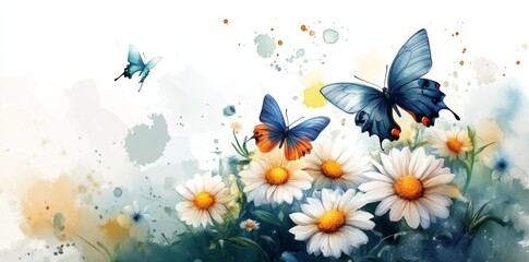 Fototapeta premium A vibrant watercolor portrayal of a spring meadow.