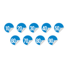 Ensemble d'étiquettes promotionnelle. Autocollants de soldes, remises sur le prix, 10% à 90% de rabais, fond transparent