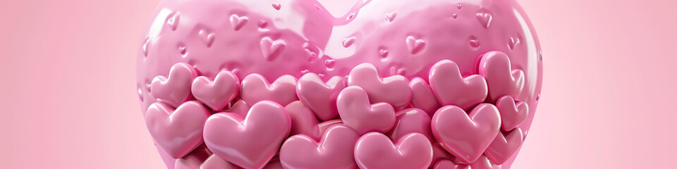 Fototapeta premium Pink Heart Haven: A large pink heart shape filled with smaller heart shapes, set against a light pink background.
