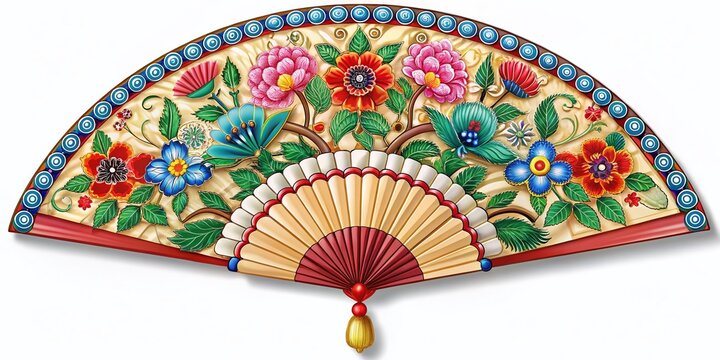 Flat Illustration of Traditional Korean Buchae Fan for Cultural Representation and Art Projects