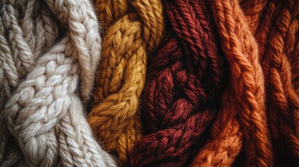 Knitted wool texture with thick, soft yarn in warm colors