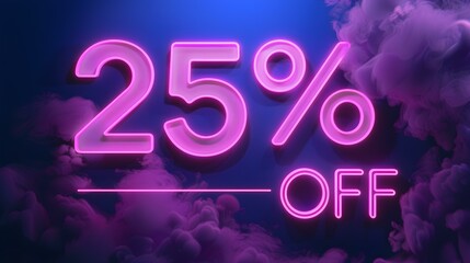 Dark Purple '25% OFF' Neon Sign on an elegant Dark Background
