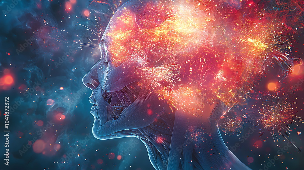 Poster vibrant energy within an abstract representation of human consciousness and inner strength explored 