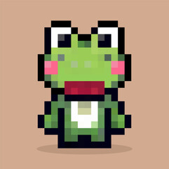 green frog in pixel art vector