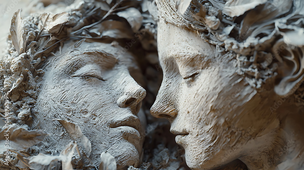 Poster embracing love a captivating artistic sculpture of a couple in an intimate connection captured in de
