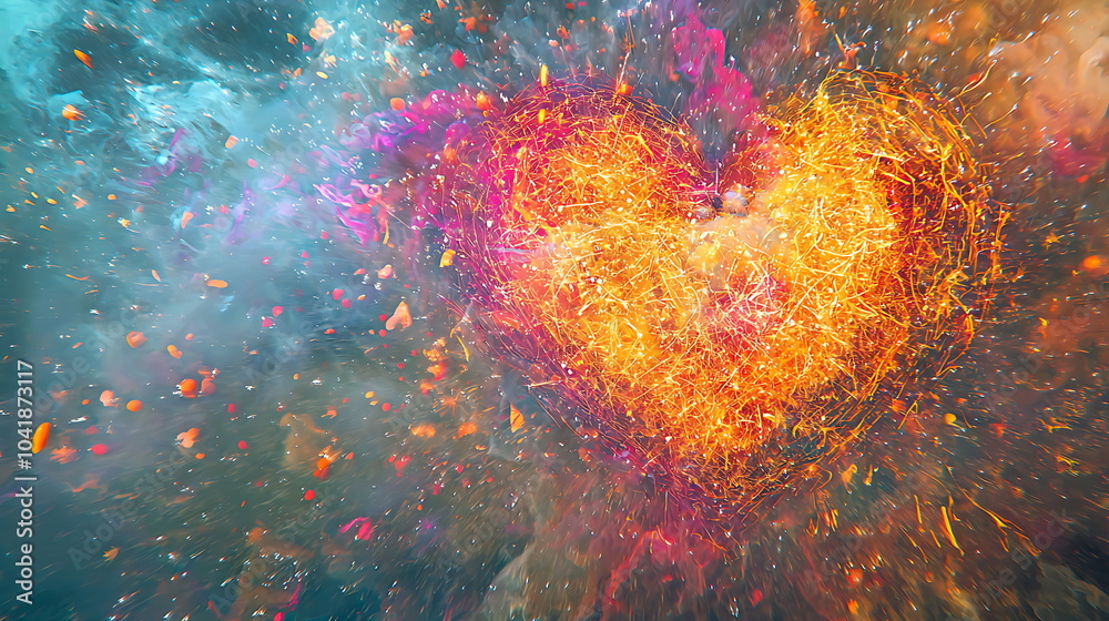 Aufkleber vibrant heart explosion in cosmic splendor a unique fusion of color and emotion amidst the universe'