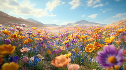 Obraz premium A stunning display of colorful flowers blooming in a vibrant natural landscape under a clear blue sky