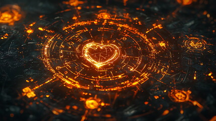 Obraz premium Futuristic glowing heart design an artistic representation of love and technology on a dark background