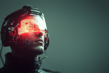 Advanced virtual reality headset with bright red data