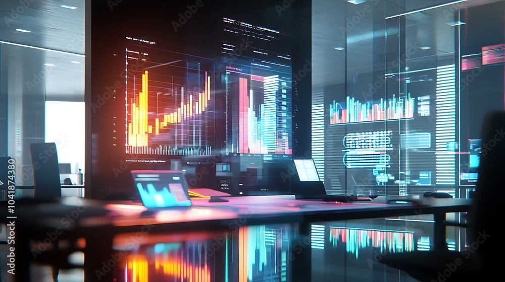 Aufkleber innovative modern office featuring advanced data visualization screens and cutting-edge technology f