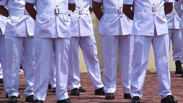 Indonesian navy military uniforms, lined up for the ceremony