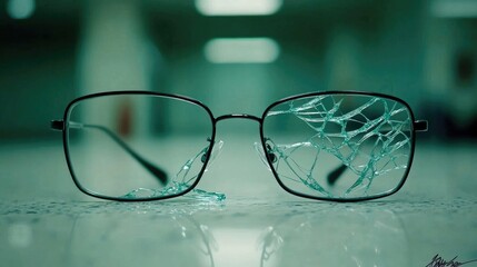 Broken Glasses on Table in Dimly Lit Room