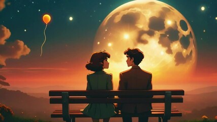 Abstract fantasy classic Lofi romantic couple illustration in retro anime style 3D moon glow love passion Lo-fi 4K Seamless loop hip-hop chill vibes Relaxing music lofi bites vaporwave animation