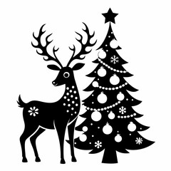 Reindeer and Christmas Tree Silhouette Vector – Festive Design Inspiration. deer with Christmas tree silhouette vector illustration