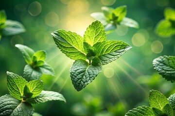 Fresh Mint Leaves Floating in the Air - Nature's Aromatic Delight for Culinary Inspiration