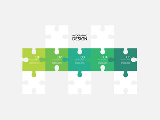 Puzzle infographic with the five-piece business presentation. Circle infographics. 5-step puzzle round process diagram.