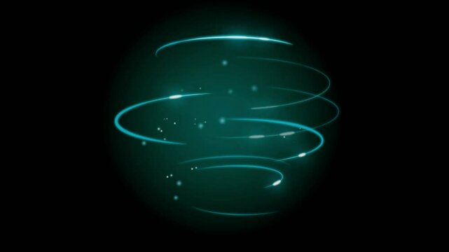 Animation blue light circle effects spin on black background.