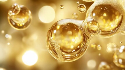 Fototapeta premium Luxurious Gold Beauty Serum Bubbles