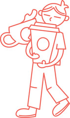 Line Art Character Food Reatil Set Illustration