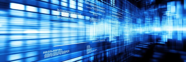 Abstract digital background with blue tones and data patterns representing technology and innovation.