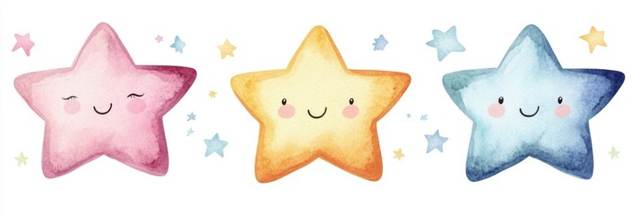 Cute cartoon star character. Decoration element for holiday greeting card poster design