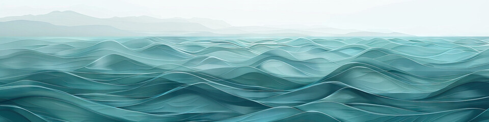 Fototapeta premium A calm aqua blue background with hand-painted abstract waves, evoking a sense of tranquility by the sea.