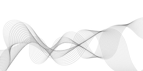 Abstract grey, white smooth element swoosh speed wave modern stream background. Wave with lines created using blend tool. Abstract frequency sound wave lines and twisted curve lines background.	
