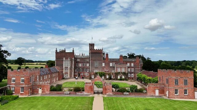 Burton constable, Hull, United kingdom &ndash; July 27, 2024: Burton constable hall Aerial View 4K Drone Video