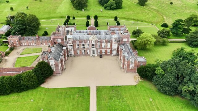 Burton constable, Hull, United kingdom &ndash; July 27, 2024: Burton constable hall Aerial View 4K Drone Video