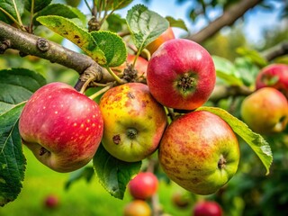 Fungal Diseases in the Garden: Close-up of Scabbed Apples on Branches