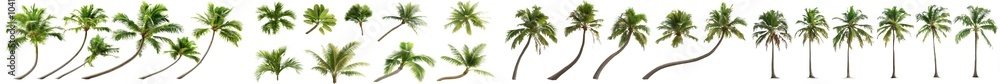 Poster isolated coconut trees with different stems, transparent background
