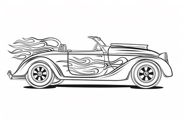 Stylish classic convertible car with flame decals, exuding a vintage vibe and sleek lines, perfect for automotive enthusiasts.