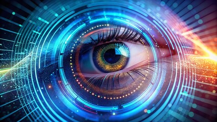 Futuristic Biometric Technology with Intricate Holographic Interface and Detailed Patterns