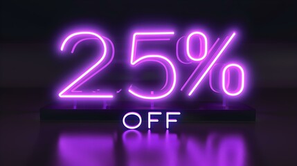 Purple '25% OFF' Neon Sign on an elegant Dark Background