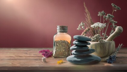 Aromatherapy with essential oils and healing crystals Serene atmosphere.