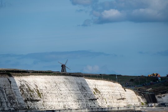 view of The Undercliff Walk from Brighton to Saltdean a seawall at the base of the cliffs to protect the coastline which opened in 1933